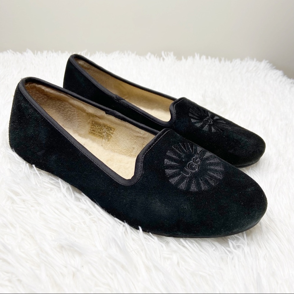 UGG Black Leather Sheepskin Slip On Flats Size 8